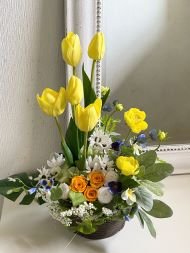 プリザーブドフラワー体験会の教室風景・作品